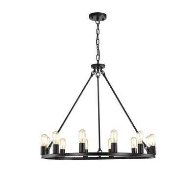 Lámpara de araña redonda de 35 pulgadas negra mate de 12 luces Liam Foto 1 de 4