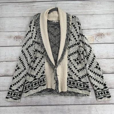 Cárdigan suéter Skies are azul con flecos delanteros abiertos para mujer pequeño negro crema Foto 1 de 4