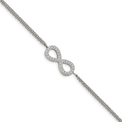Stainless Steel Polished with CZ Infinity Symbol 6.25in w/2in ext. Bracelet - Image 1 of 4