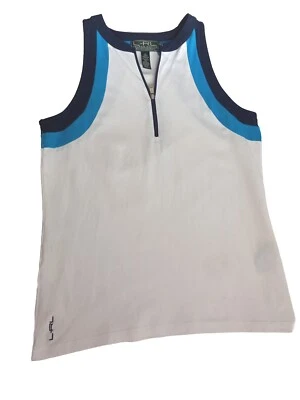 Ralph Lauren LRL Women's Medium Active Fit  Sleeveless Zip Blouse White Blue - Image 1 of 4