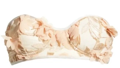 Sutiã novo com etiquetas Suzy preto Sadie floral aplique sem alças balconette tamanho 36C champanhe - Imagem 1 de 4