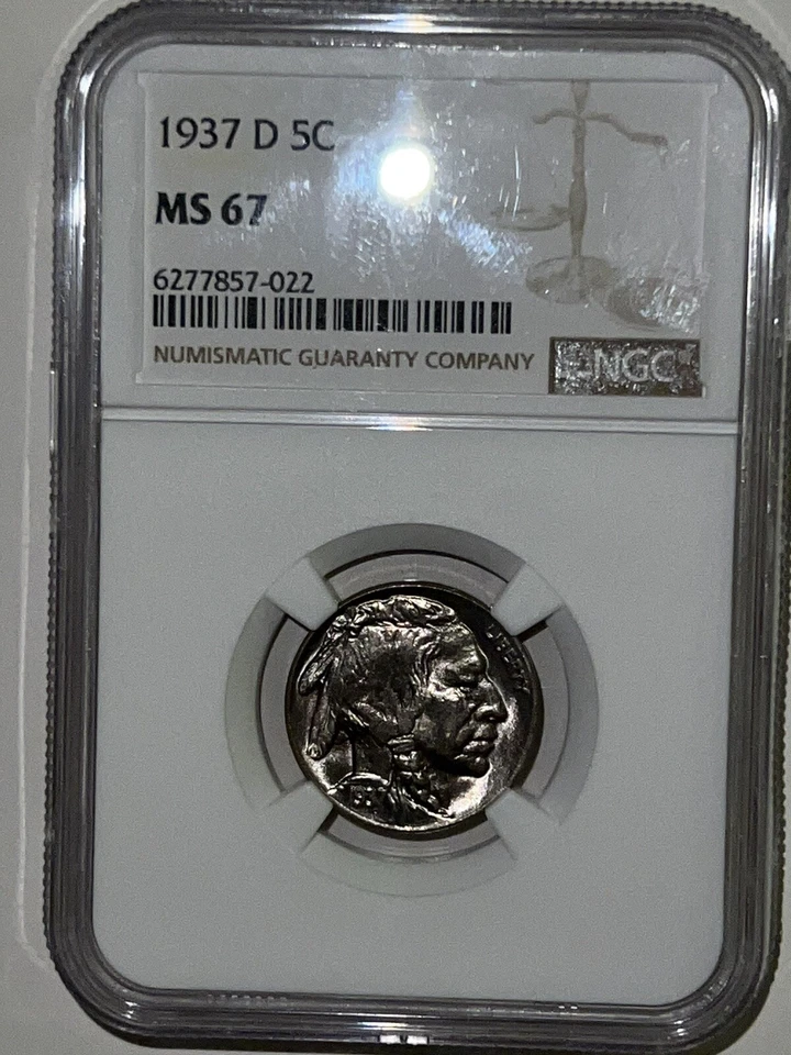 1937 D 5-CENT BUFFALO NICKEL. NGC-MS- 67.  - Image 1 of 4