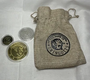 Harry Potter Gringotts Banco Mundo Mágico Galeones en Saco de Arpillera 3 Monedas Nuevo - Imagen 1 de 5