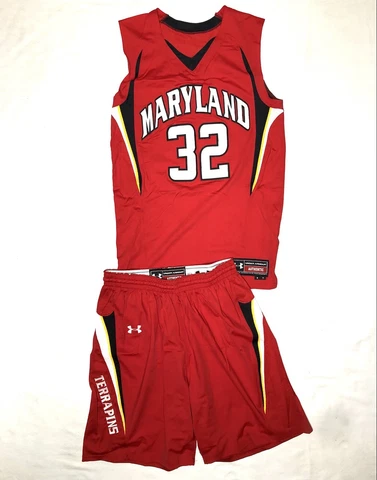 Maryland Terrapins Under Armour Sewn Authentic Basketball #32 Jersey + Shorts M Cover