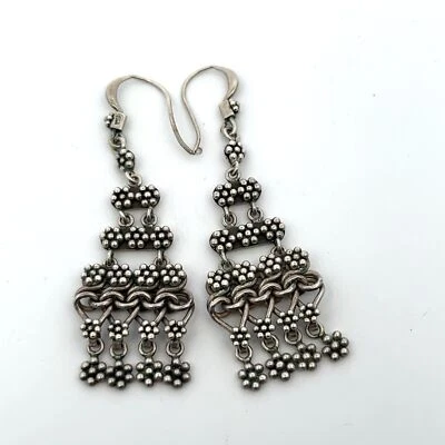 Lois Hill, Bali Indonesia Sterling Silver 925 Ornate Dangle Wire Earrings 12.0 G - Image 1 of 4