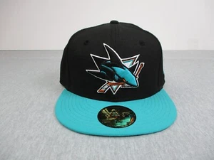 VINTAGE San Jose Sharks Hat Cap NHL Black Blue New Era Fitted 7 3/8 Y2K 59 Fifty - Picture 1 of 12
