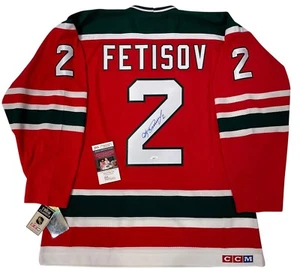 VIACHESLAV SLAVA FETISOV SIGNED 1991 NEW JERSEY DEVILS CCM JERSEY JSA COA XL - Picture 1 of 5