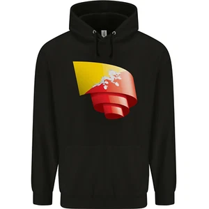 Curled Bhutan Flag Bhutanese Day Football Mens 80% Cotton Hoodie - Picture 1 of 27