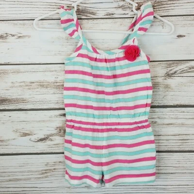 Gymboree Girls Romper Size 6 Flower Striped Pastel Colors Sleeveless One Piece  - Image 1 of 4