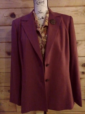 Alfred Dunner Suit Set Women's Burgundy 3 Pieces Jacket Skirt Print Blouse Sz 12 - Image 1 of 4