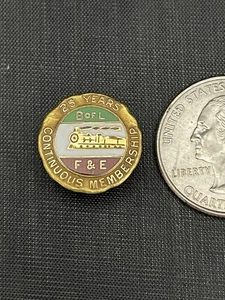 Vintage 14k GF, B OF L F&E Continuous Service Enameled Train Lapel Pin 25 Years - Picture 1 of 3