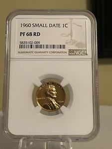 1960 SMALL DATE PROOF LINCOLN MEMORIAL 1 CT NGC CERTIFIED PF 68 RD - Picture 1 of 4