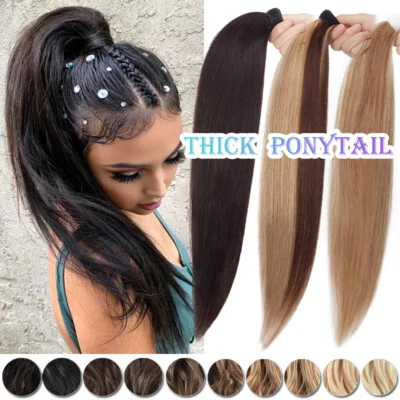 Extensiones de cola de caballo de cabello humano real Remy largas envolventes con clip en cola de caballo sin costuras Foto 1 de 4