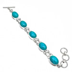 Turquoise Gemstone Handmade 925 Sterling Silver Jewelry Bracelet Sz 7-8" - Picture 1 of 1
