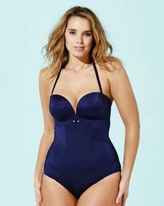 *New Sizes* | Gossard Retro Button Plunge Swimsuit | Navy | HN056 - Picture 1 of 6