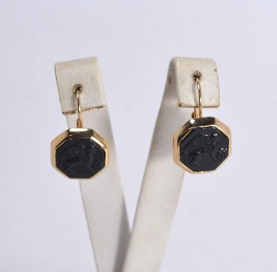 TAGLIAMONTE ORECCHINI IN ARGENTO PLACCATO ORO 18KT E PASTE VITREE NERE  TGN 1011 - Immagine 1 di 3