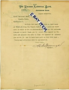 1914 Letterhead ROGERS NATIONAL BANK Jefferson Texas H A SPELLINGS Charter 7129 - Picture 1 of 1