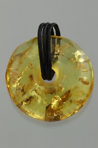 Genuine BALTIC AMBER Leather Bail Honey Pendant Amulet Charm Disc 5.5g 220105-13