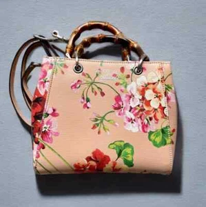 Gucci Blooms Mini Bamboo Tote Floral Leather Trim  Bamboo Handle - BEAUTIFUL - Picture 1 of 7