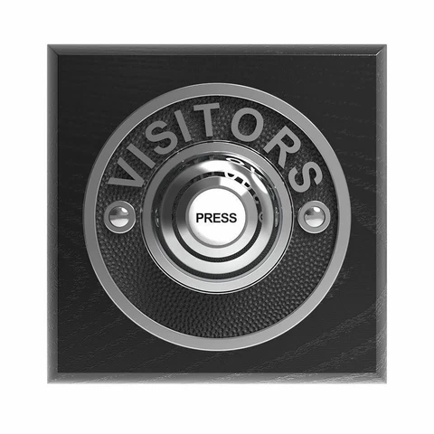 Traditional Square Wired Doorbell VISITORS in Black Ash and Chrome Cover