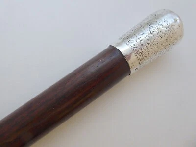 Victorian Walking Stick Cane 1893 Hallmarked Solid Silver Pommel Rosewood Shaft - Image 1 of 4
