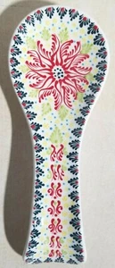 Spoon Rest Turkish Pottery Handmade Ceramic Kitchen Greens Red Floral NEW      - Picture 1 of 2