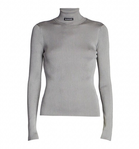 Maglione BalenciagaLogo Patch collo a tartaruga nuovo con etichette taglia M colore grigio medio