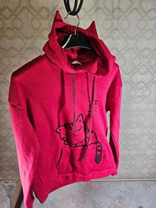 Ziranmel - Soft Red - Sleeping Cat - Sweatshirt Hoodie - with Ears - Size Small - Picture 1 of 5