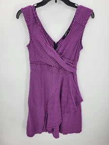 eShakti Dress Womens Medium Pink Stripe Mock Wrap Sleeveless Knit Pockets - Picture 1 of 7