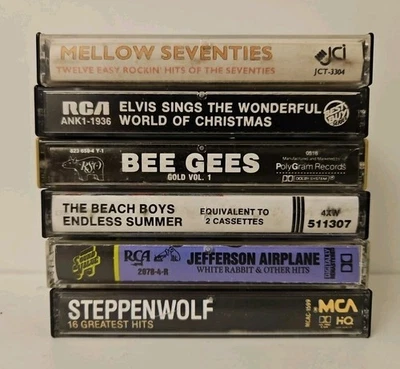 Lot Of 6 Cassete Tapes-Steppenwolf, Jefferson Airplane, Beach Boys, Bee Gees Foto 1 de 4