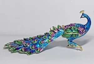 Ciel ~ Peacock ~ Trinket Box, Hand Painted Enamel & Swarovski Crystal - Picture 1 of 16
