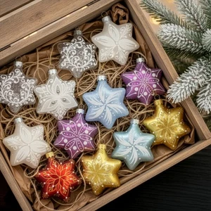 Vintage Style Glass Stars Ornaments Set - Picture 1 of 9
