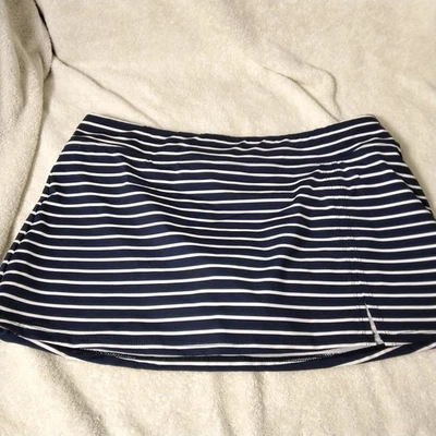 Garnet Hill Swim Skirt Womens 10 Blue White Stripe Bikini Bottom Lined Nautical - Image 1 of 4