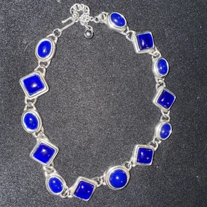 Vintage 13 blaue Lapislazuli oval, rund, Diamantform Halskette Halsreif - Bild 1 von 7