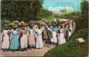 Postal de JAMAICA de la década de 1910 "Ir al mercado con ñames y bastones, Constant Spring Road" - Imagen 1 de 2