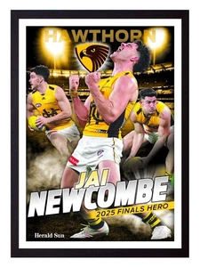 Framed 2025 Hawthorn Hawks AFL Finals Football Poster - Jai Newcombe - 62 x 44cm - Picture 1 of 4