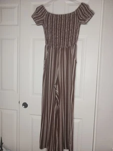 J For Justify Romper Jumpsuit Flare Leg Short Sleeve Stretch Brown Large Y2K Fai - Picture 1 of 8