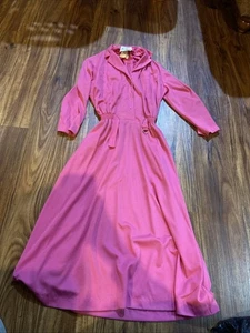Hot Pink Langarm Midi Shirt Kleid 60er Jo-alyn Vintage Kleid Gürtel Gr. 10 - Bild 1 von 4