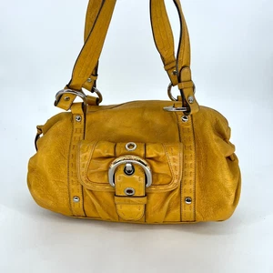 Vtg B Makowsky Handbag Yellow Y2K Barrel Shoulder Bag Buckle 90s - Picture 1 of 11