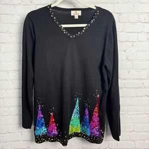 Quacker factory colorful Christmas Trees sequin embellished sweater size Medium - Picture 1 of 5