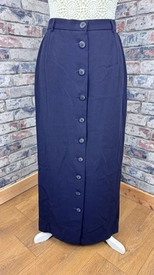 Vintage Jaeger Womens Wool Blend Navy Button Down Straight Midi Skirt Size UK 12 - Image 1 of 4