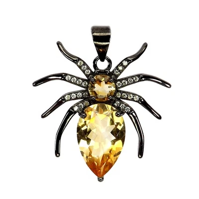 Colgante de plata de ley 925 pera citrino 13x9 mm araña piedras preciosas naturales joyería Foto 1 de 4