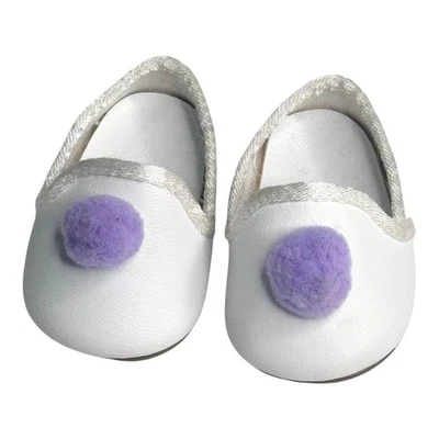American Girl Doll White Slippers Nellie Pjs Pajama Accessory Purple Pom Pom  - Image 1 of 4