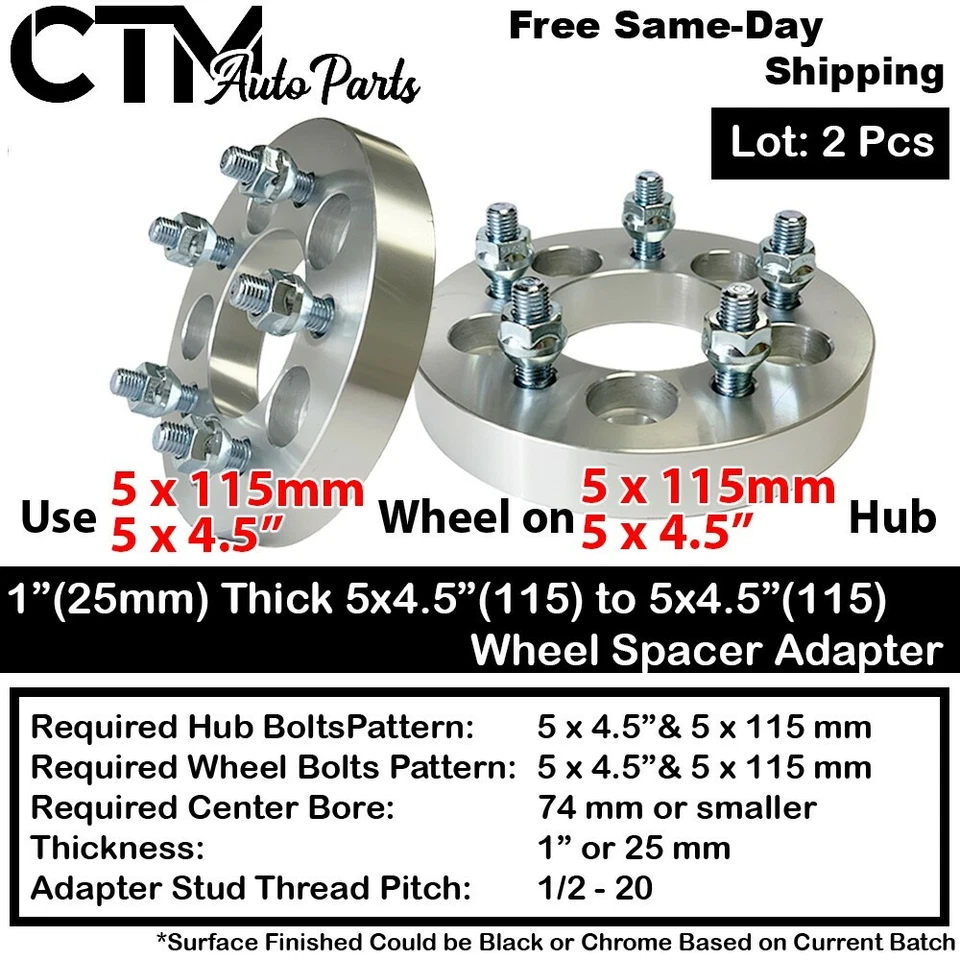 2x 1" Grueso 5x4.5" 74mm C.B. Adaptador espaciador de rueda apto para 1/2 perno Buick Dodge Jeep Foto 1 de 4