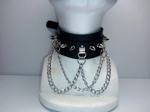 Black Choker Dangling Chains Faux Leather Slave/Submissive Collar Sex Bondage - Picture 1 of 8
