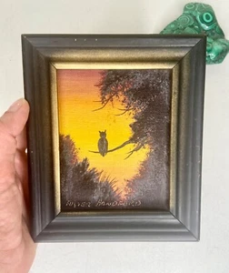 Small Framed Owl Oil Painting Forest Arkansas Foster Handford Fall Autumn Trees - Picture 1 of 4
