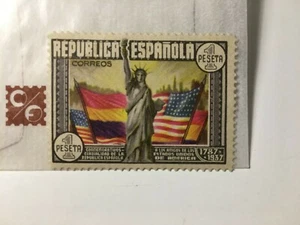 SELLO REP.ESPAÑA 1937 CONMEMORACION ESPAÑA EEUU NUEVO CON GOMA ORIGINAL - Imagen 1 de 2