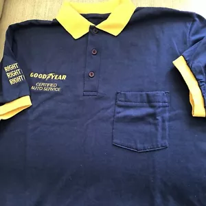 Men’s Size L Goodyear Tire Polo Collared 3 Button Pullover Blue Shirt 30” Long - Picture 1 of 4