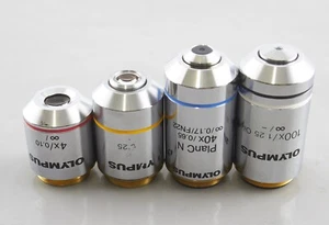 Olympus Plan 4x 10x 40x 100x Infinity Microscope Objective Lot Set BX Series - Picture 1 of 2