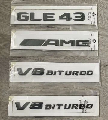 MERCEDES BENZ CLASE GLE NEGRO BRILLANTE AMG GLE43+V8 INSIGNIAS BITURBO EMBLEMAS PEGATINA Foto 1 de 4